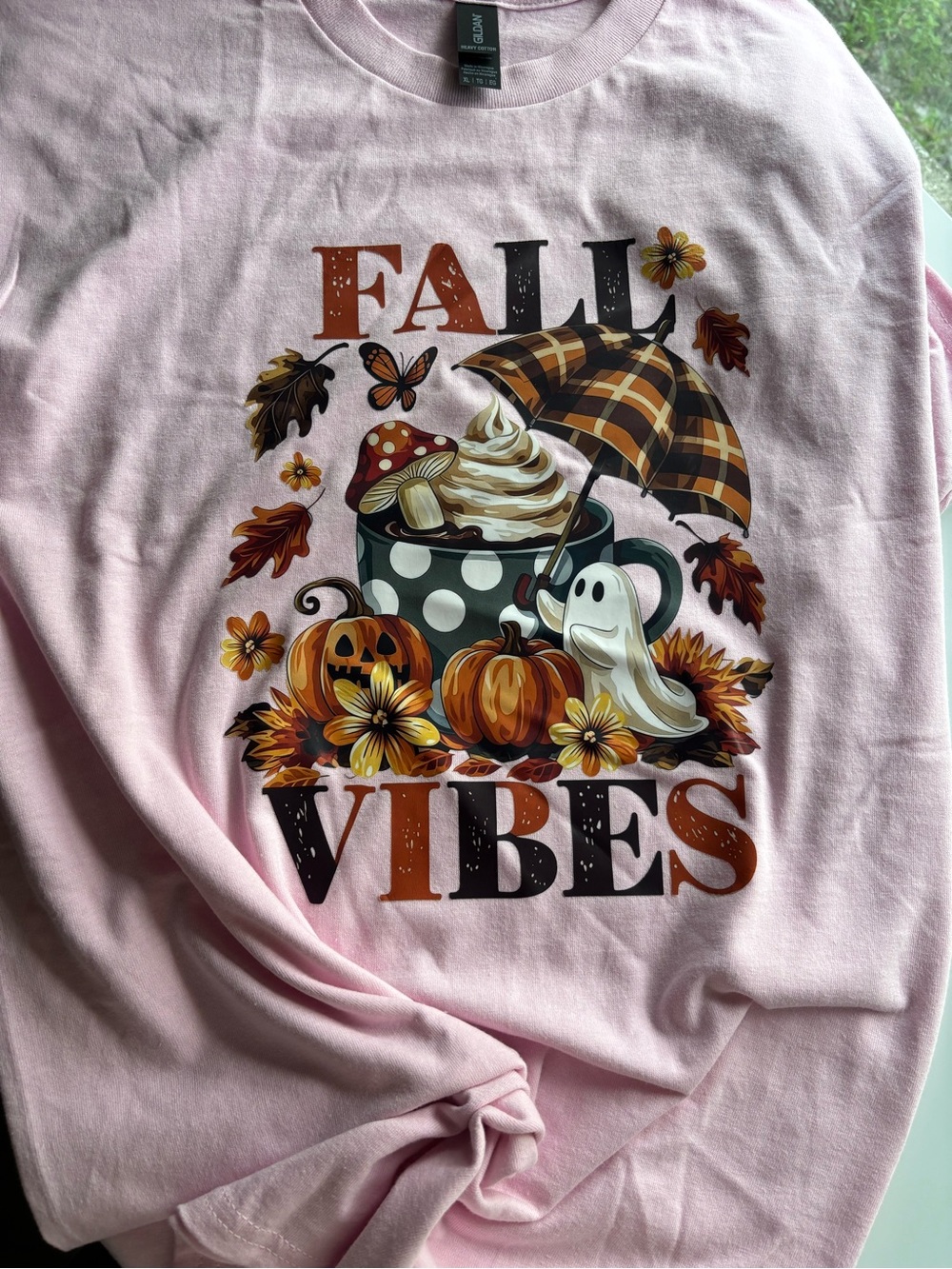 Fall Vibes Womana Light Pink Graphic Tee